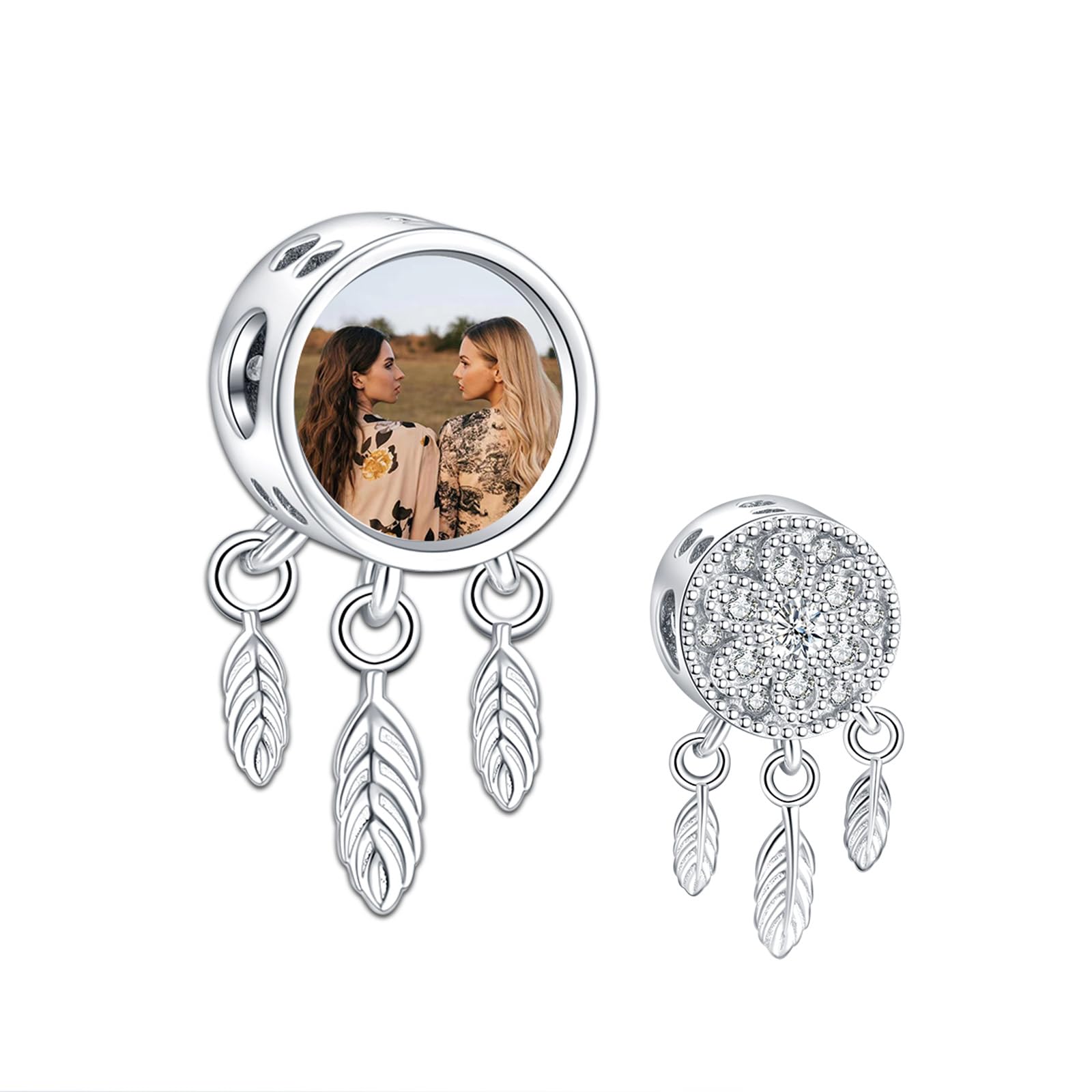 La Menars Personalized Photo Charms Heart Mom Pet Birth Flower Beads Sterling Silver Customize Picture Love Paw Print for Women Bracelets and