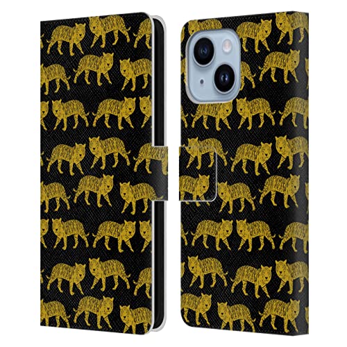 Housse cuir iPhone 14 Plus Andrea Lauren Noir Tigre pour ranger vos cartes en voyage