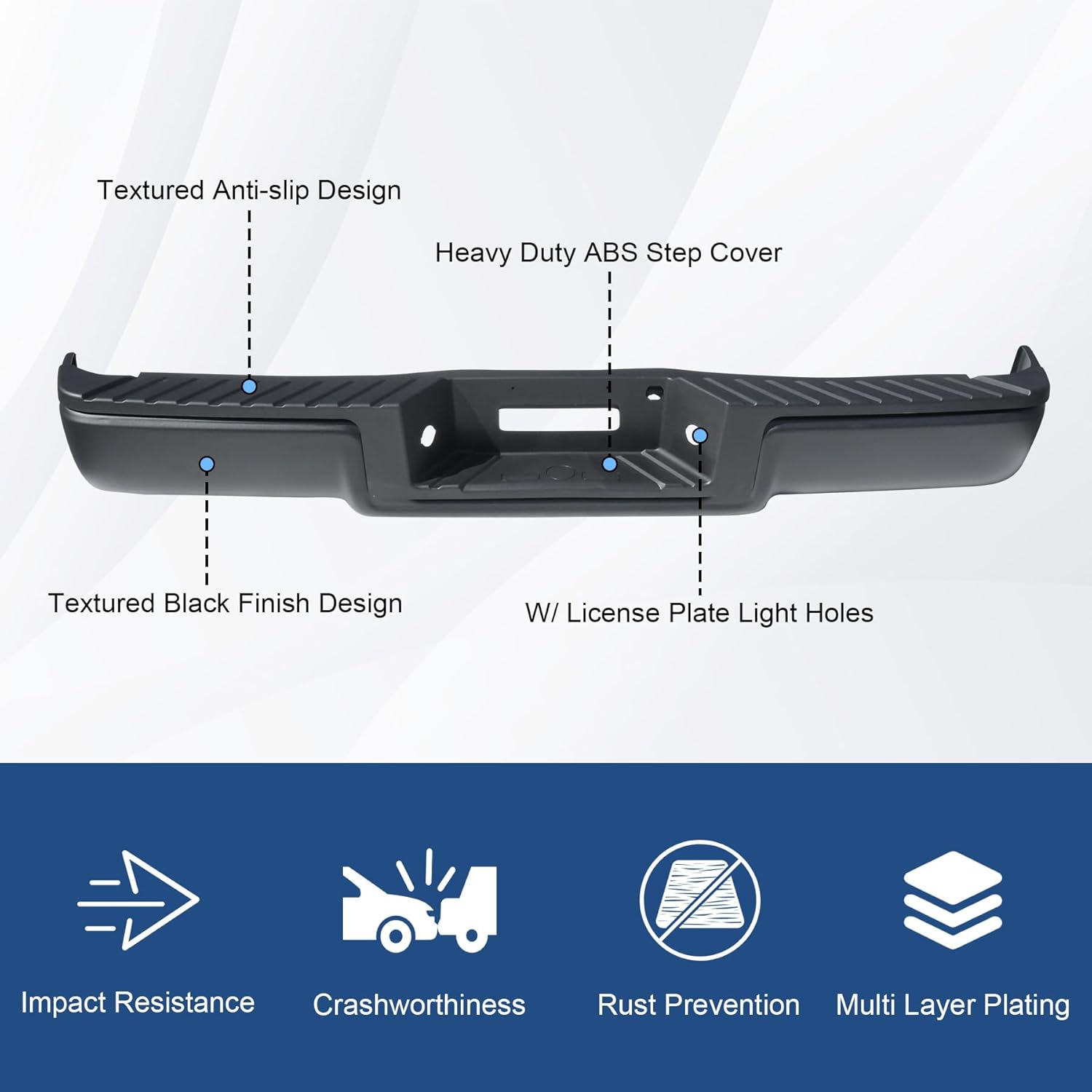 FO1103126 Black Rear Step Bumper Assembly Compatible for 2004 2005 2006 Ford F 150 F150 F-150 Pickup ‎without Parking Sensor Holes Steel Complete Back Bumpers