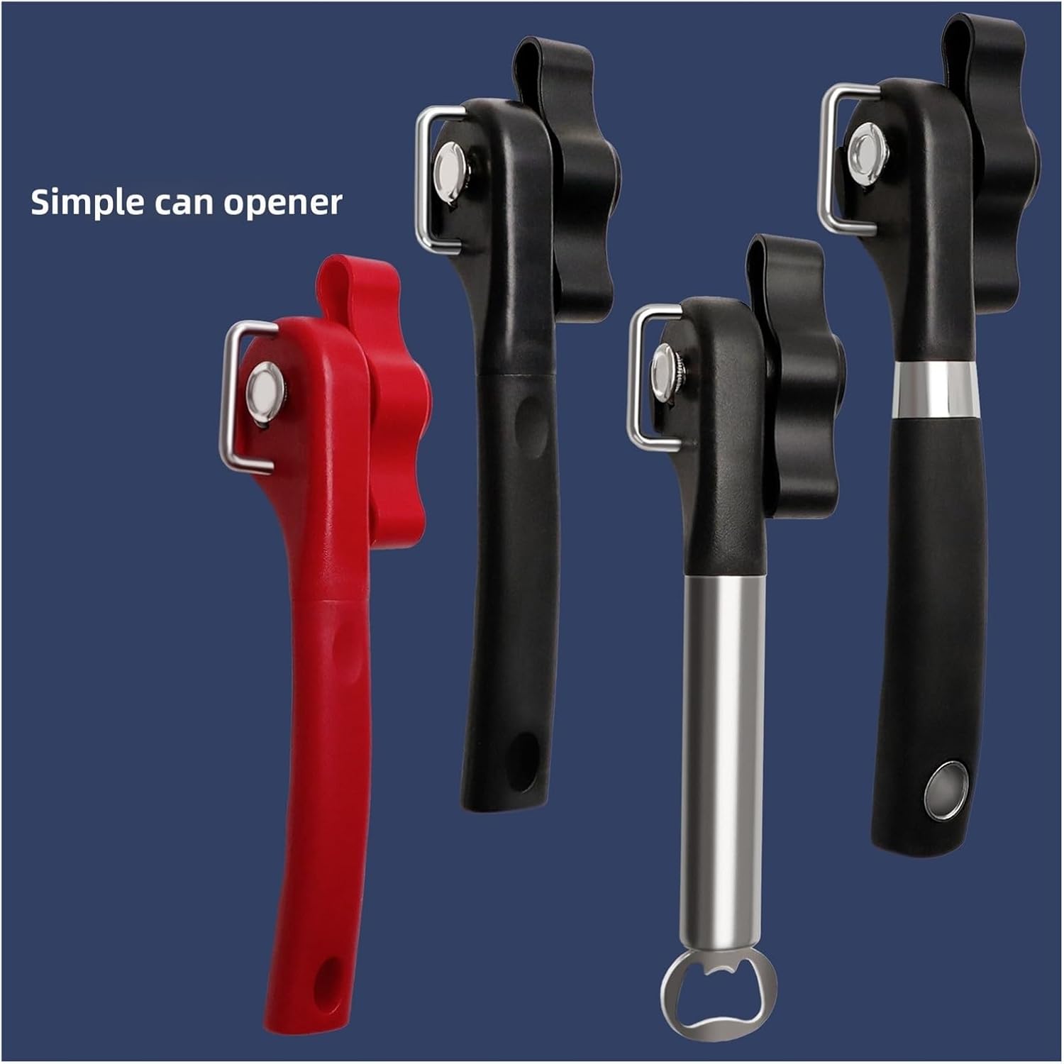 Manual Safety Can Opener Stainless Steel Knife Household Single Handle Side Multi-function(Black)