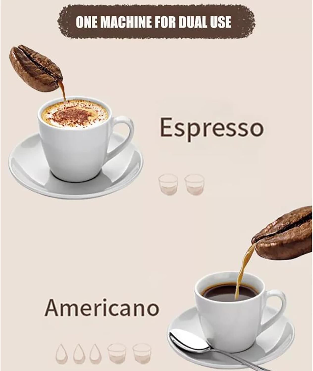 Commercial Small Coffee Machine, Professional Smart Coffee Maker, American Coffee and Italian Coffee, Coffee Beans Grind and Coffee Powder