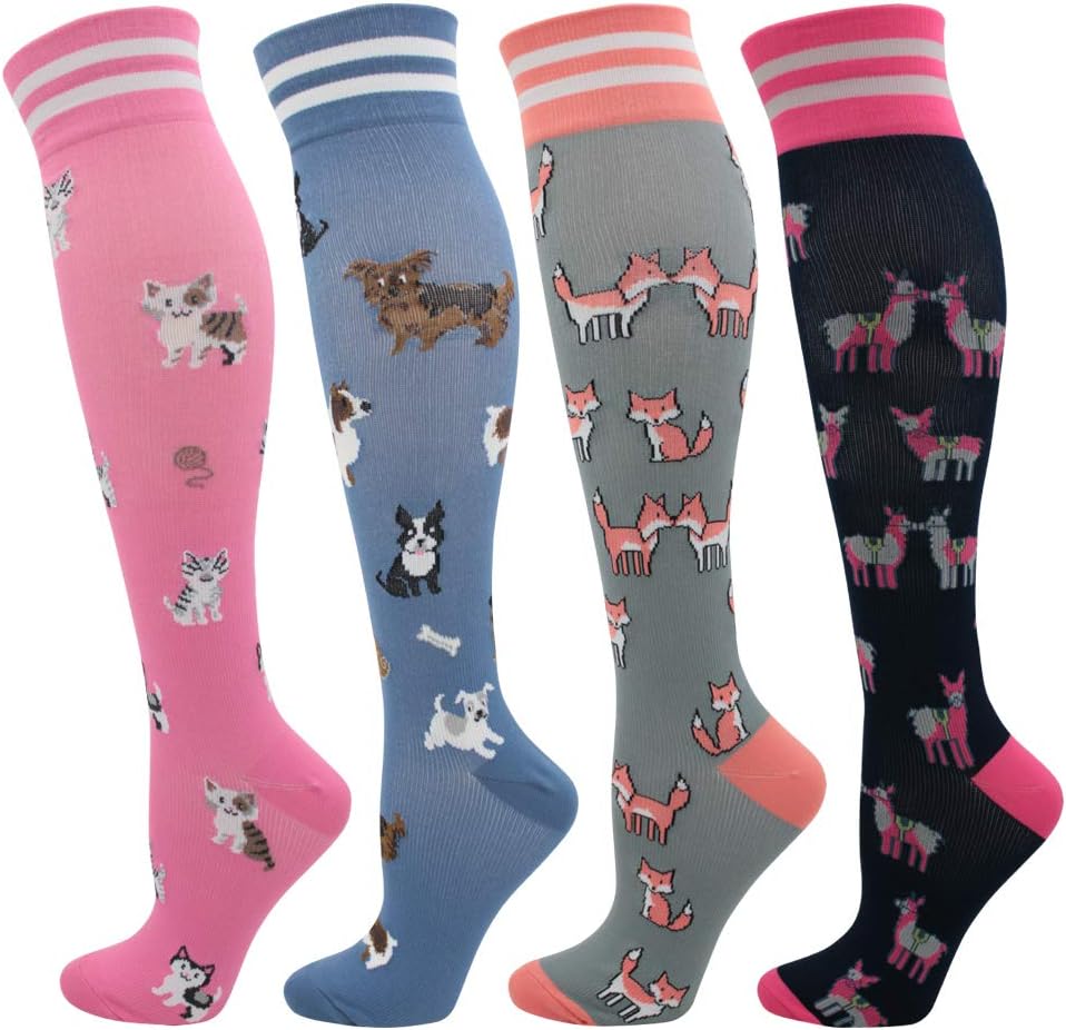 Fenglaoda Compression Socks for Women(15-25mmhg), Best Graduated Athletic Cute Fun Fit for Flight,Shin Splints, Run, Travel, Pregnancy, Nurses, Circulation & Recovery