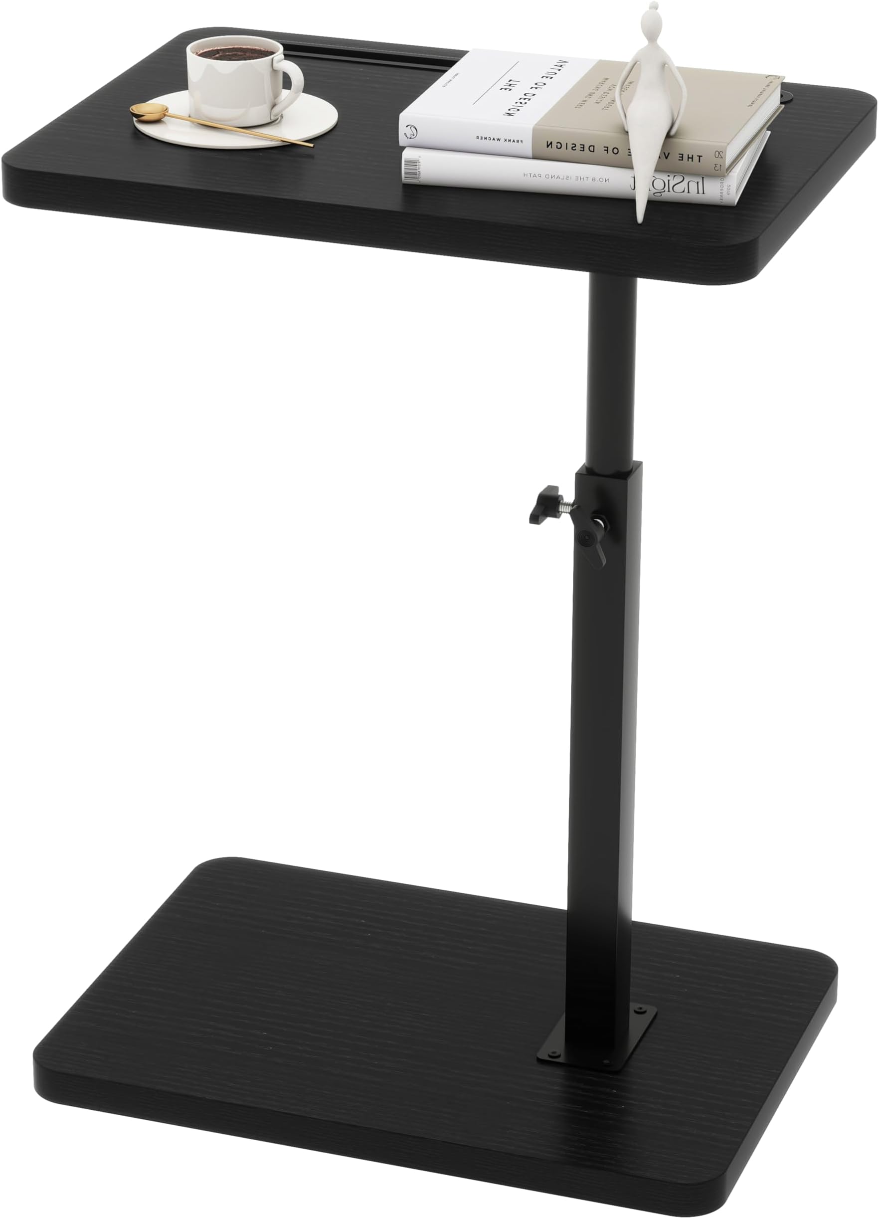 IBUYKE C Shaped Side Table, 360° Swivel Height Adjustable End Table for Small Spaces, with Phone & Tablet Slot, Modern Small Coffee Snack Table for Sofa/Bed, Black TVT003B