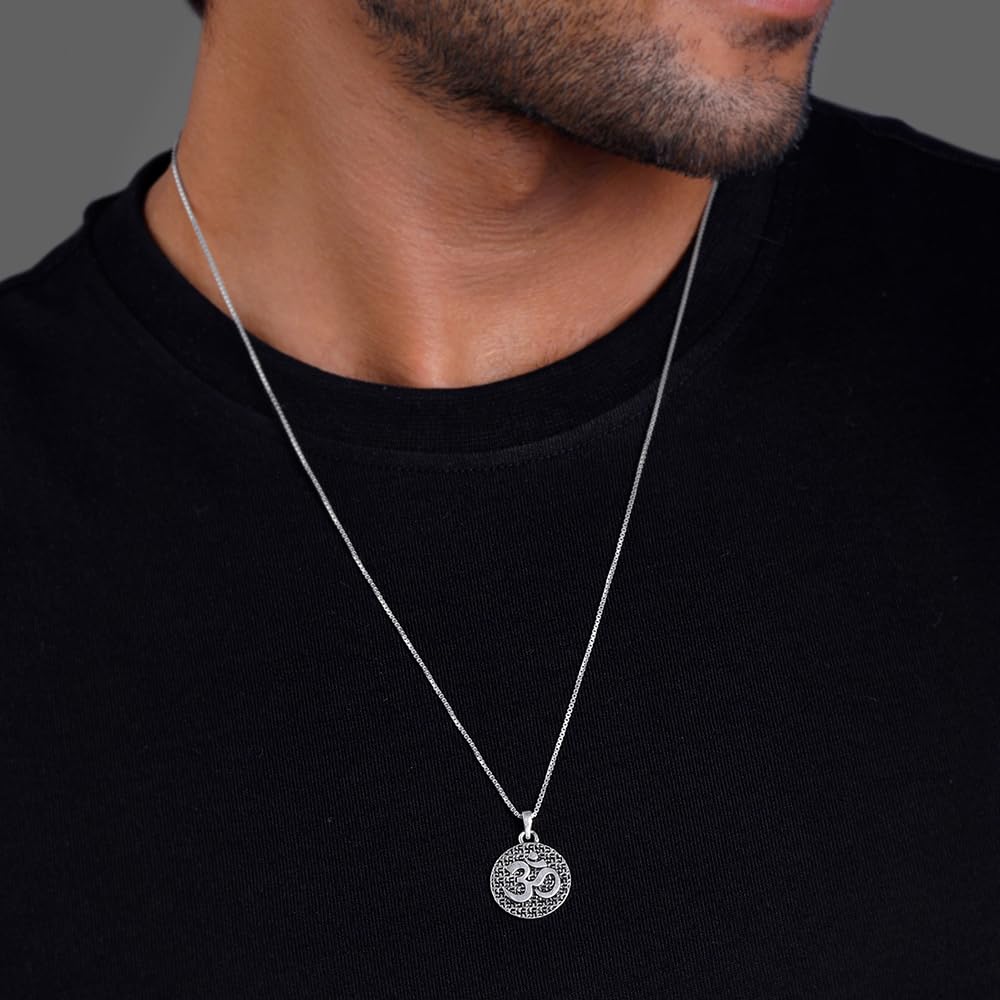GIVA Oxidised Silver Om Pendant with Box Chain