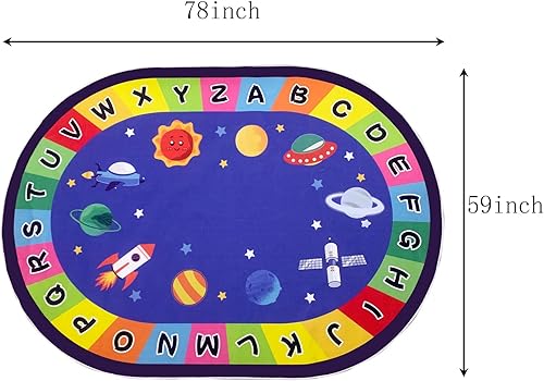 Miniatura 2 de USTIDE Alfombra grande ovalada educativa para niños, 5 x 7, ABC alfabeto, planeta, divertida, alfombra antideslizante para juegos y sala de juegos