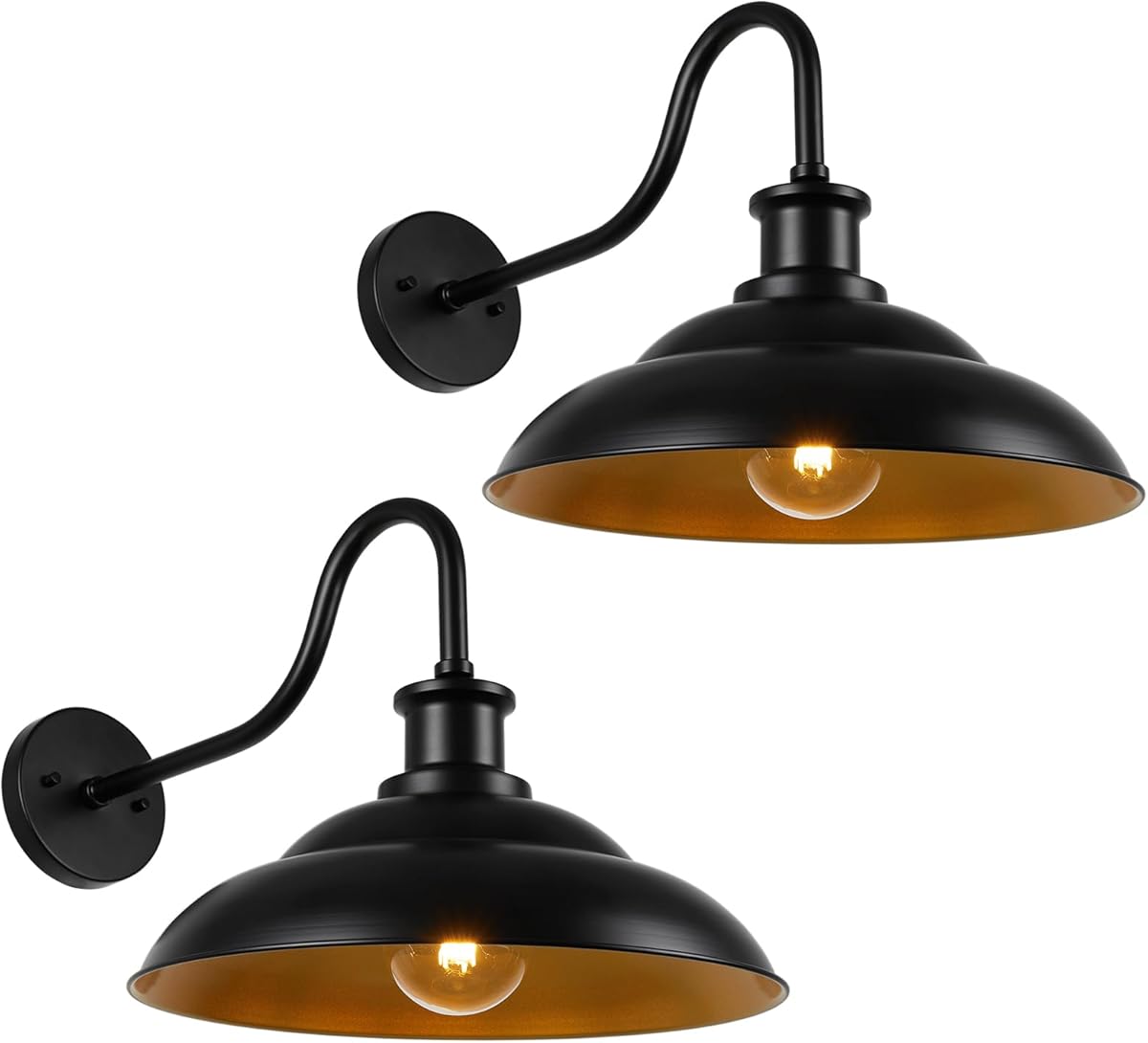 Outdoor Barn Light Fixture, Farmhouse 16 Inch Dome Large Black Exterior Wall Sconce, Industrial Wall Lantern for Porch, House, Garage, Patio, Front, 2 Pack