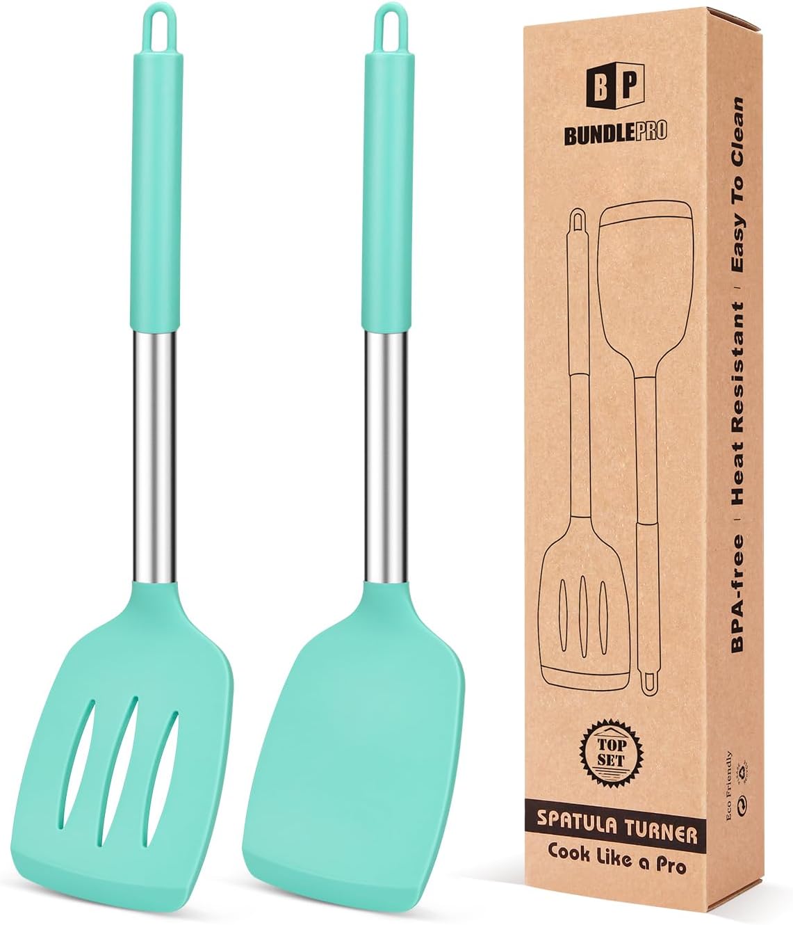 Pack of 2 Silicone Solid Turner, Non Stick Slotted Kitchen Spatulas, High Heat Resistant BPA Free Cooking Utensils, Ideal Cookware for Fish, Eggs, Pancakes(Green) Pack of 2 Silicone Solid Turner, Non Stick Slotted Kitchen Spatulas, High Heat Resistant BPA Free Cooking Utensils, Ideal Cookware for Fish, Eggs, Pancakes(Green)