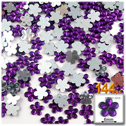 144pc Acrylic Aluminum foil Flat Back Flower Rhinestones 6mm Purple (Amethyst)