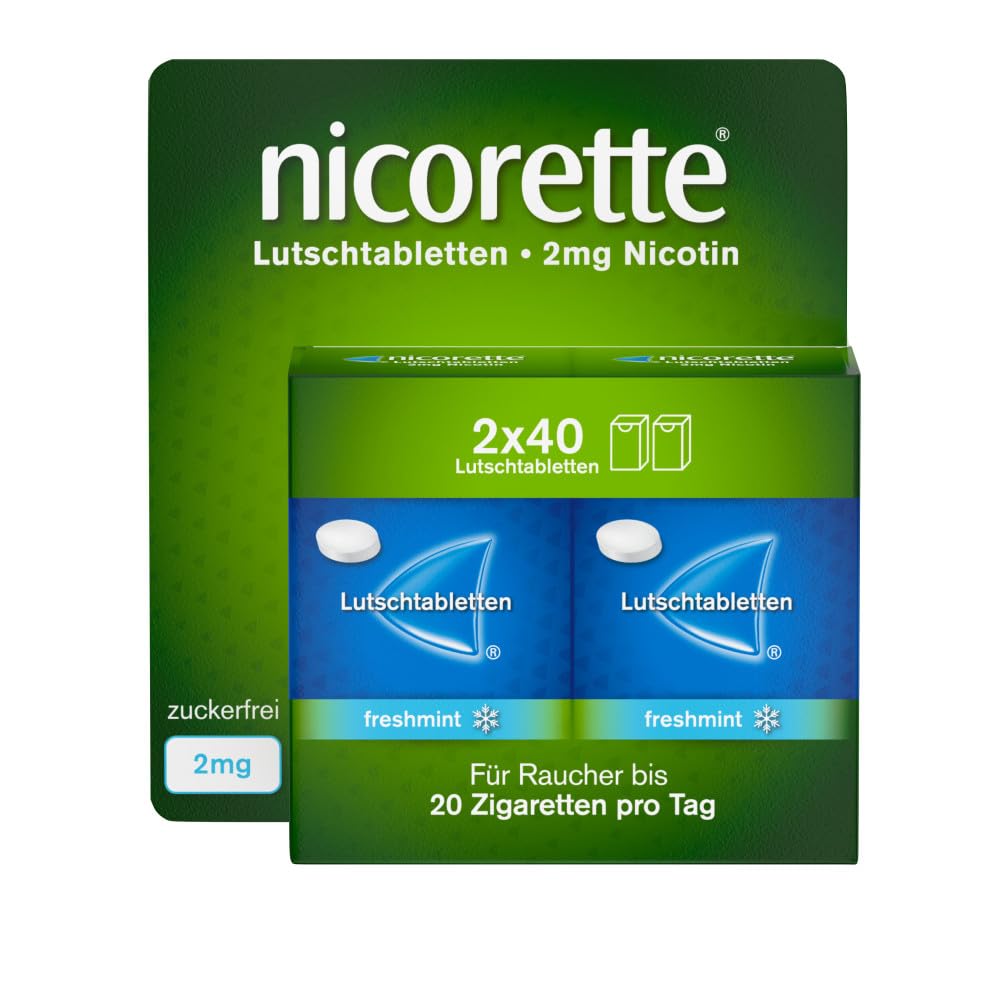 NICORETTE Lutschtabletten mit 2 mg Nikotin – freshmint Geschmack – diskret mit dem Rauchen aufhören – für Raucher von bis zu 20 Zigaretten/Tag – 80 St.