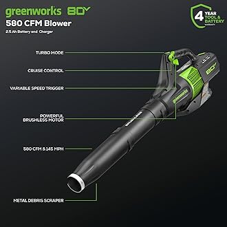 Greenworks BL80L2510 80V Jet Electric Leaf Blower, 2.5Ah Battery and Charger Included