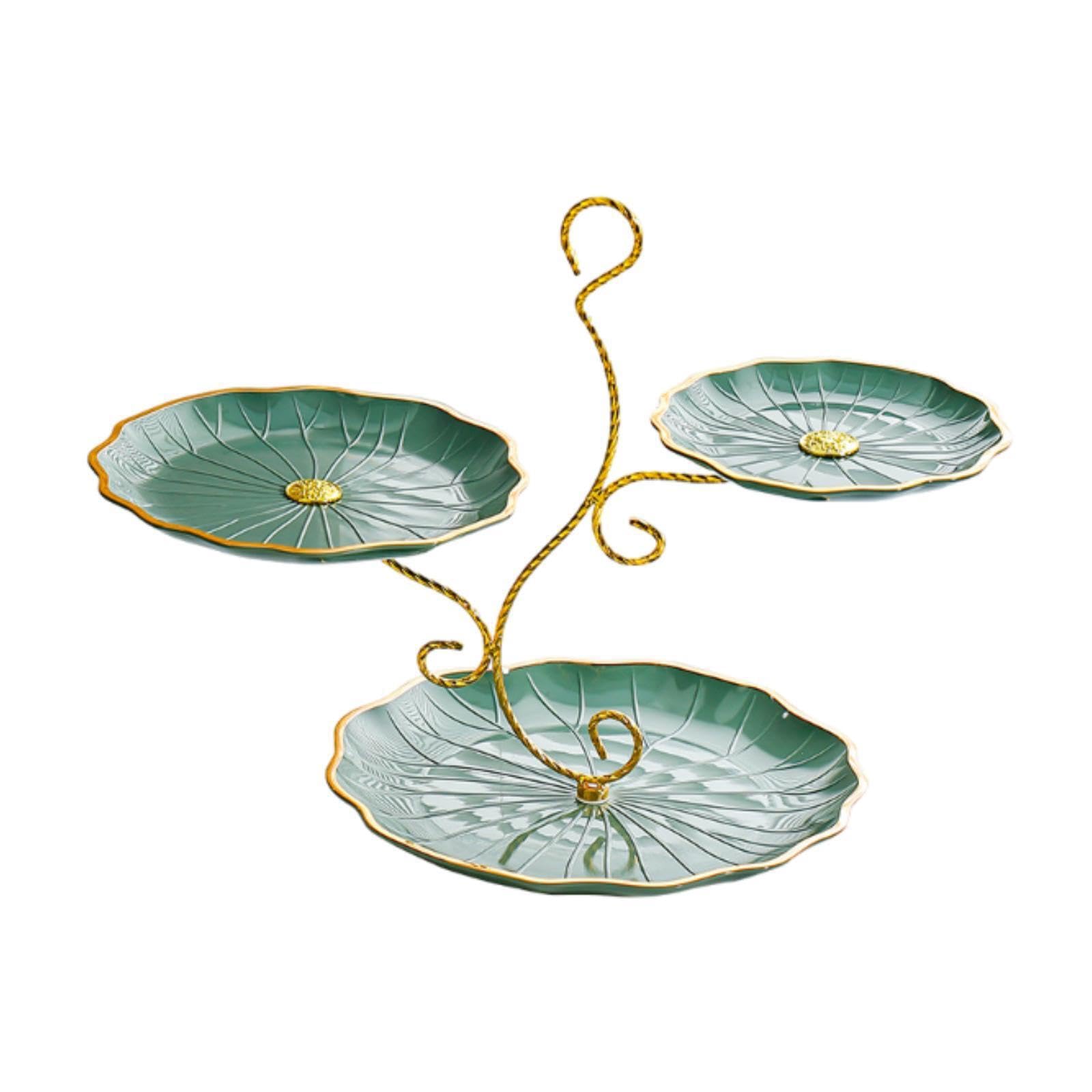 QIXCXAZ Stately Fruit Tray Fruit Plate 3 Layer Dessert Cupcake Stand Delightful Addition To Any Festive Gathering Or Celebration Event Coffee Table Snack, green and gold, 40x26x32cm