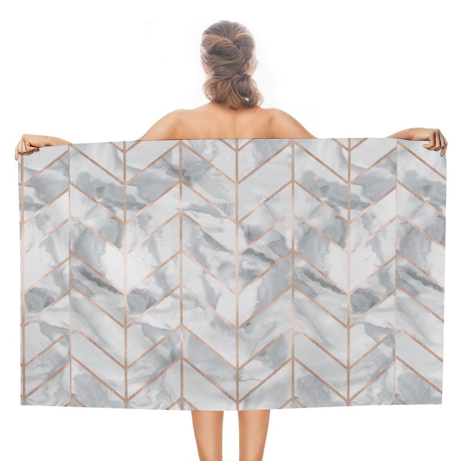 LEDFCVSU Beach Towel, Marble Pink Bath Towel, Absorbent Towel for Swimming, Sports, Travel