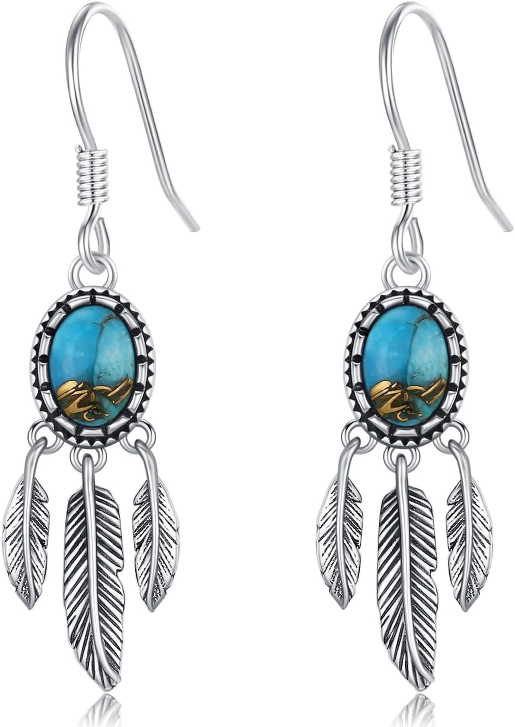 Natural Turquoise Earrings for Women Dangling 925 Sterling Silver Dangle Earrings Western Jewelry Christmas Gift for Sister Mother
