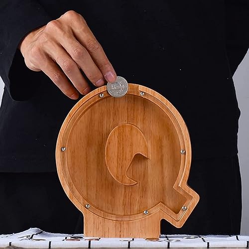Miniatura 49 de Alcancía de madera con letras para niños y niñas, 26 letras del alfabeto, personalizadas, caja de ahorro de dinero transparente, regalo creativo