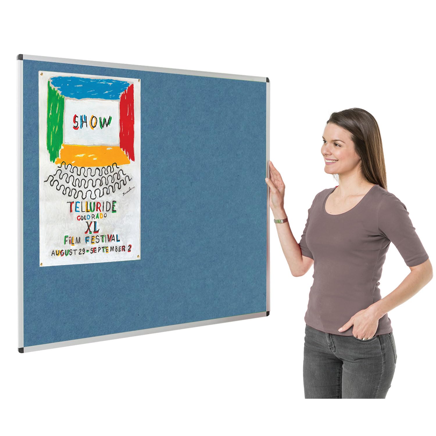 Metroplan Fire-Retardant Aluminium Frame Noticeboard, 120 x 120 cm, Light Blue Pinboard, Wall-Mounted, 12 Colour Options - Ideal for Office, Classroom, Notice Displays