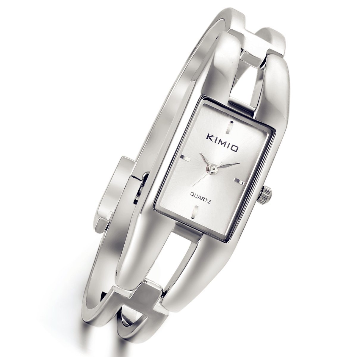 Lady's Gold Silver Tone Small Crystal Face Bracelet Bangle Watch with Mesh Woven Stainless Steel Strap Square Watch for Women