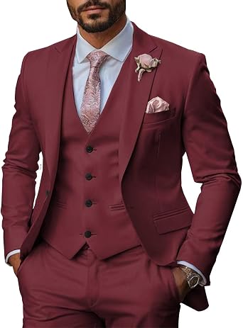 Mens 3 Piece Suit Slim Fit Suits for Men Wedding Groom Prom Suits Formal Business