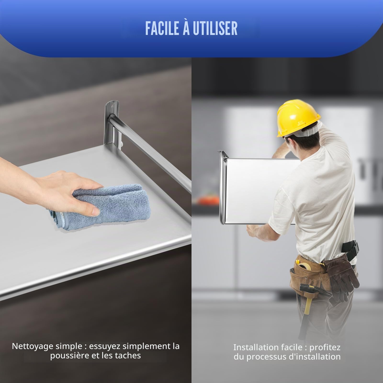 Étagère murale pour four à micro-ondes en acier inoxydable