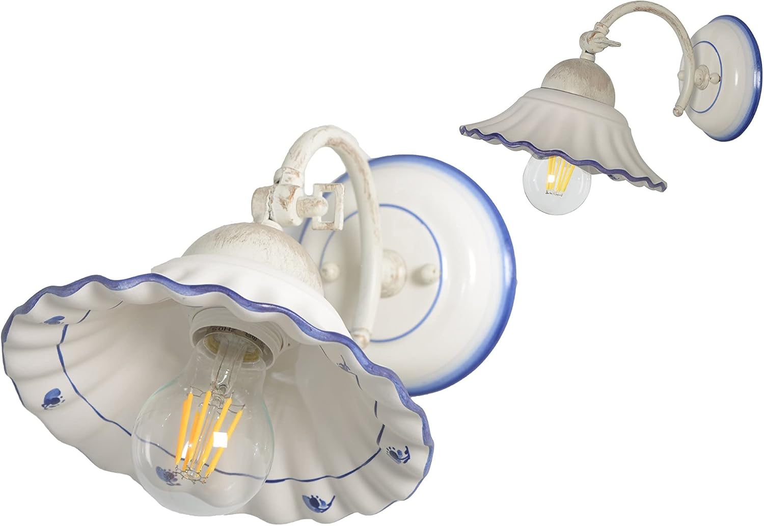 VANNI LAMPADARI - Applique da Parete Interno Edera - Lampada da Parete Orientabile con Snodo- in Ceramica Decorata a Mano - Applique Camera da Letto - Bagno - Cucina – Soggiorno, Ocra