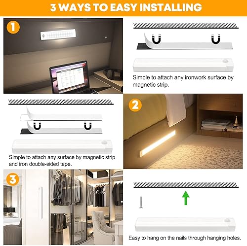 Miniatura 5 de Luces para debajo del gabinete, sensor de movimiento, recargable, 40 LED, atenuación inalámbrica, luz nocturna para interiores, encendidoapagado