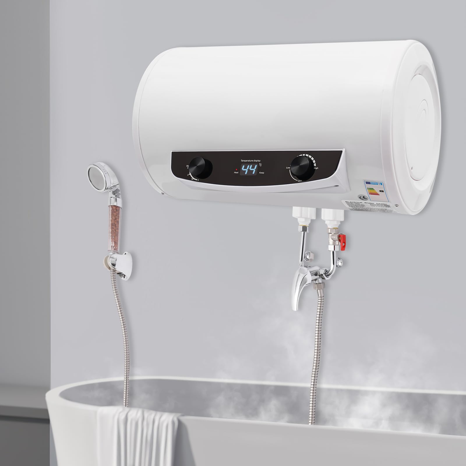 Scaldacqua da 50 l, con soffione doccia e tubo doccia, scaldacqua istantaneo, con indicatore LED, 220 V, 2000 W, elettrico istantaneo per la doccia in bagno