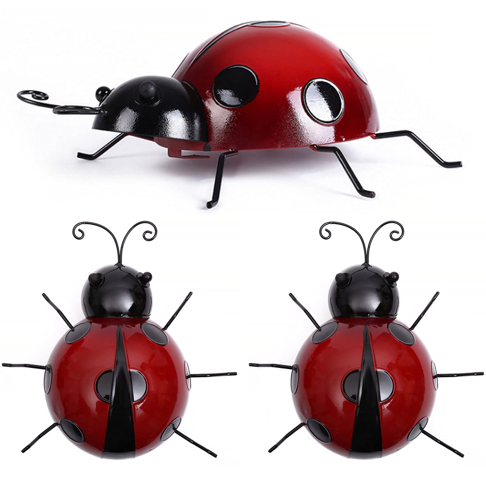 Tofficu Marienkäfer-Ornamente Set – 3 Stück, Eisen, Für Garten- & Wanddekoration, Outdoor Geeignet