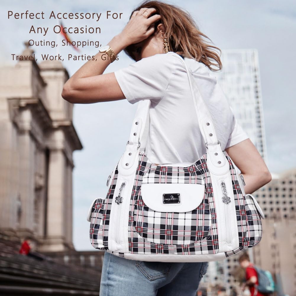 Hobo, borsa da donna spaziosa a tracolla con tasche multiple, in similpelle, Bianco (Bb Ak812-5g#1894#87#bianco/bianco), Large