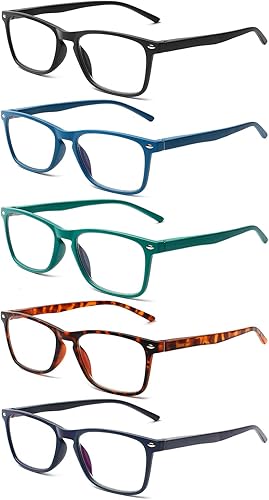 Henotin Paquete de 5 lentes de lectura con bloqueo de luz azul, para mujeres y hombres, antirreflejos, antifatiga ocular, protección UV