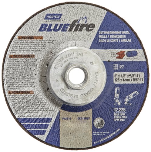 Norton Blue Fire Plus Depressed Center Abrasive Wheel, Type 27, Zirconia Alumina and Aluminum Oxide, 5/8