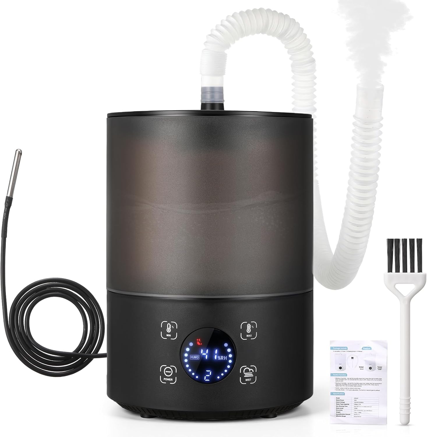 Gerrii Reptile Fogger Humidifiers with Humidity Control, Top Fill Reptile Mister with Smart Touch LED Display, 3 Mist Levels, Auto Shut off, Extendable Hose for Crested Gecko Frog Terrarium