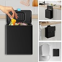 Vista 11 de Basurero Colgante de Acero Inoxidable con Tapa y Cubo Interior, Contenedor de Compost de Cocina de 1 Galón para Encimera, Debajo del Fregadero