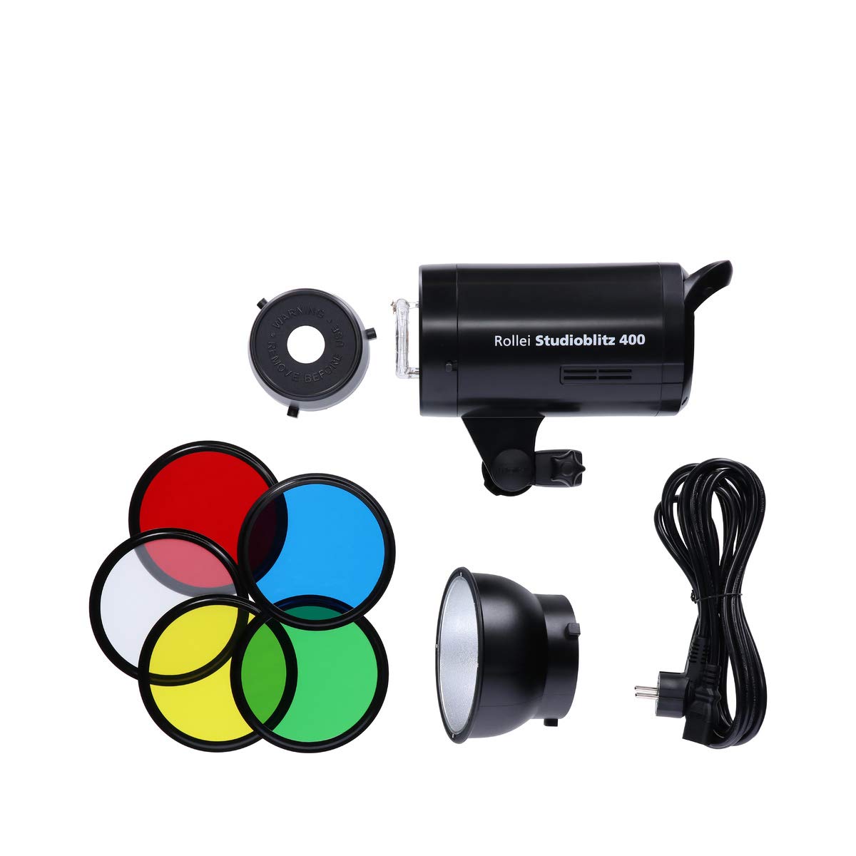 Rollei Studioblitz 400 Double Kit - lampa studyjna o mocy błyskowej 400 W, 2 x lampa błyskowa, Octabox 90 cm, softbox 60 x 90 cm, 2 x statyw do lampy, radiowy nadajnik U7, reflektor z 5 kolorowymi foliami i walizką na kółkach