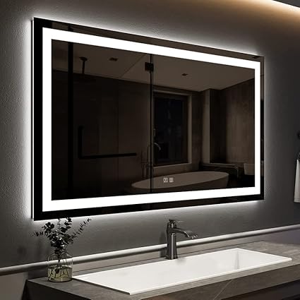 ROOMTEC 40 x 28 Inches LED Bathroom Mirror with Front and Backlit,Anti-Fog,3 Colors and Dimmable Light(Horizontal/Vertical), Silver