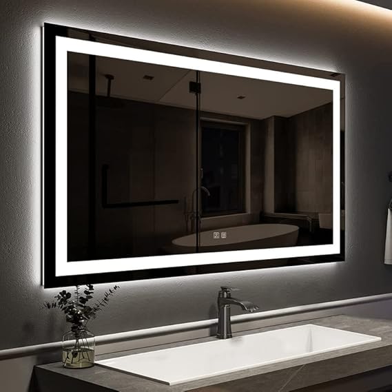 ROOMTEC 40 x 28 Inches LED Bathroom Mirror with Front and Backlit,Anti-Fog,3 Colors and Dimmable Light(Horizontal/Vertical), Silver