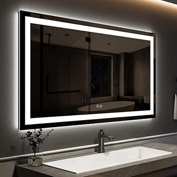 ROOMTEC 40 x 28 Inches LED Bathroom Mirror with Front and Backlit,Anti-Fog,3 Colors and Dimmable Light(Horizontal/Vertical), Silver