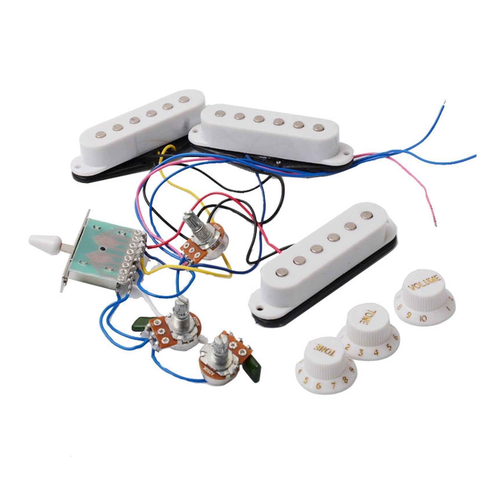 Kit Completo De Cableado Para Pastilla De Guitarra Eléctrica Potenciómetros De 250K Salida De 6.35mm Puente de guitarra eléctrica pastilla eléctrica(White,SSS)