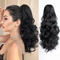 Vista 31 de Extensiones de cabello para cola de caballo con clip de garra, onduladas de 20 pulgadas de largo, cola de caballo sintética para adultos, mujeres