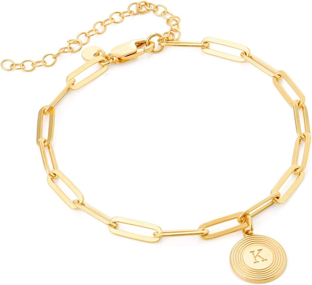 MyNameNecklaceMYKA - Personalized Paperclip Chain Bracelet / Anklet in Sterling Silver 925, Gold & Rose Gold Plating - Custom Multiple Charm Jewelry For Her, Women, Grandma, New Mom - Dainty Gift For Christmas, Xmas, Birthday, Mother’s Day