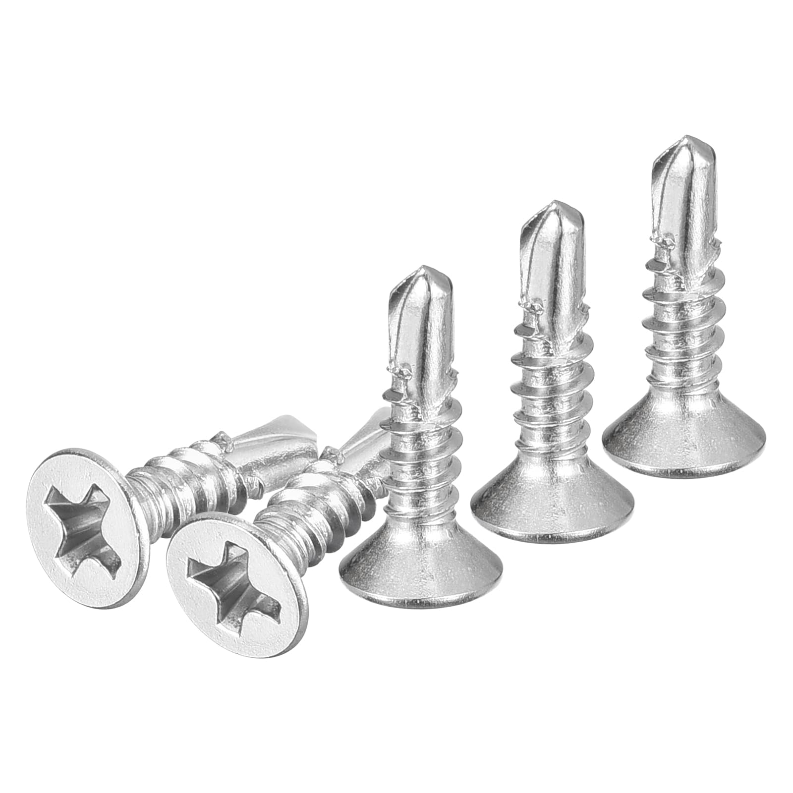 DTGN 100Pcs ST3.5x13mm Self Drilling Screws, 410 Stainless Steel Flat Head Phillips Sheet Metal Screw - Good for Wood to Metal, Furniture - Silver