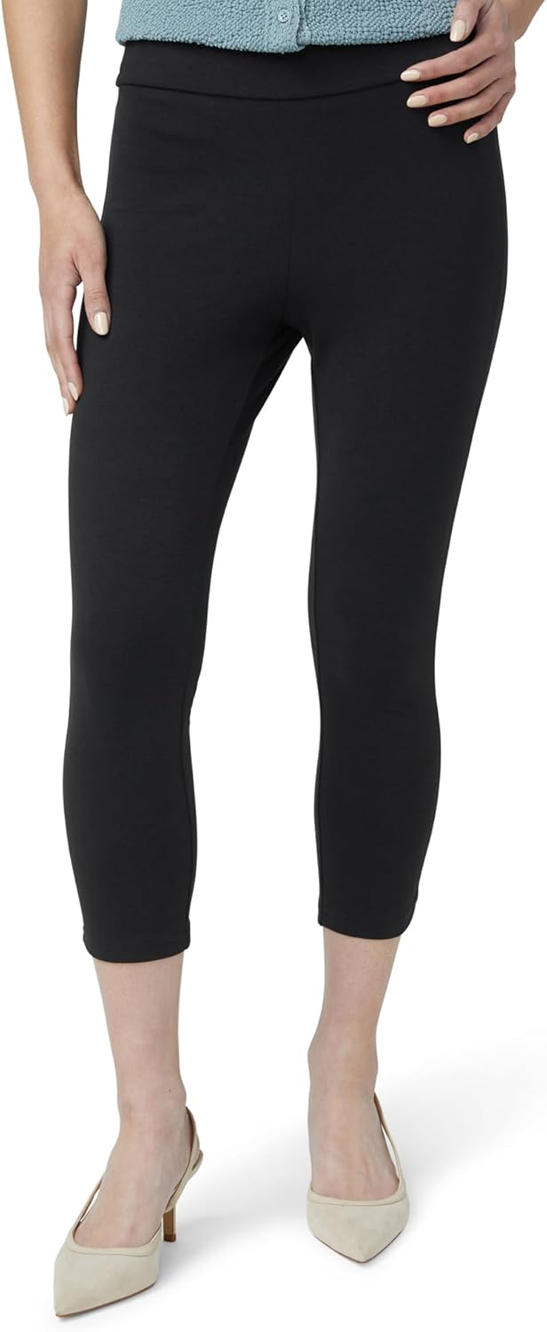 HUE Women's Wide Waistband Blackout Cotton Capri Leggings, Assorted
