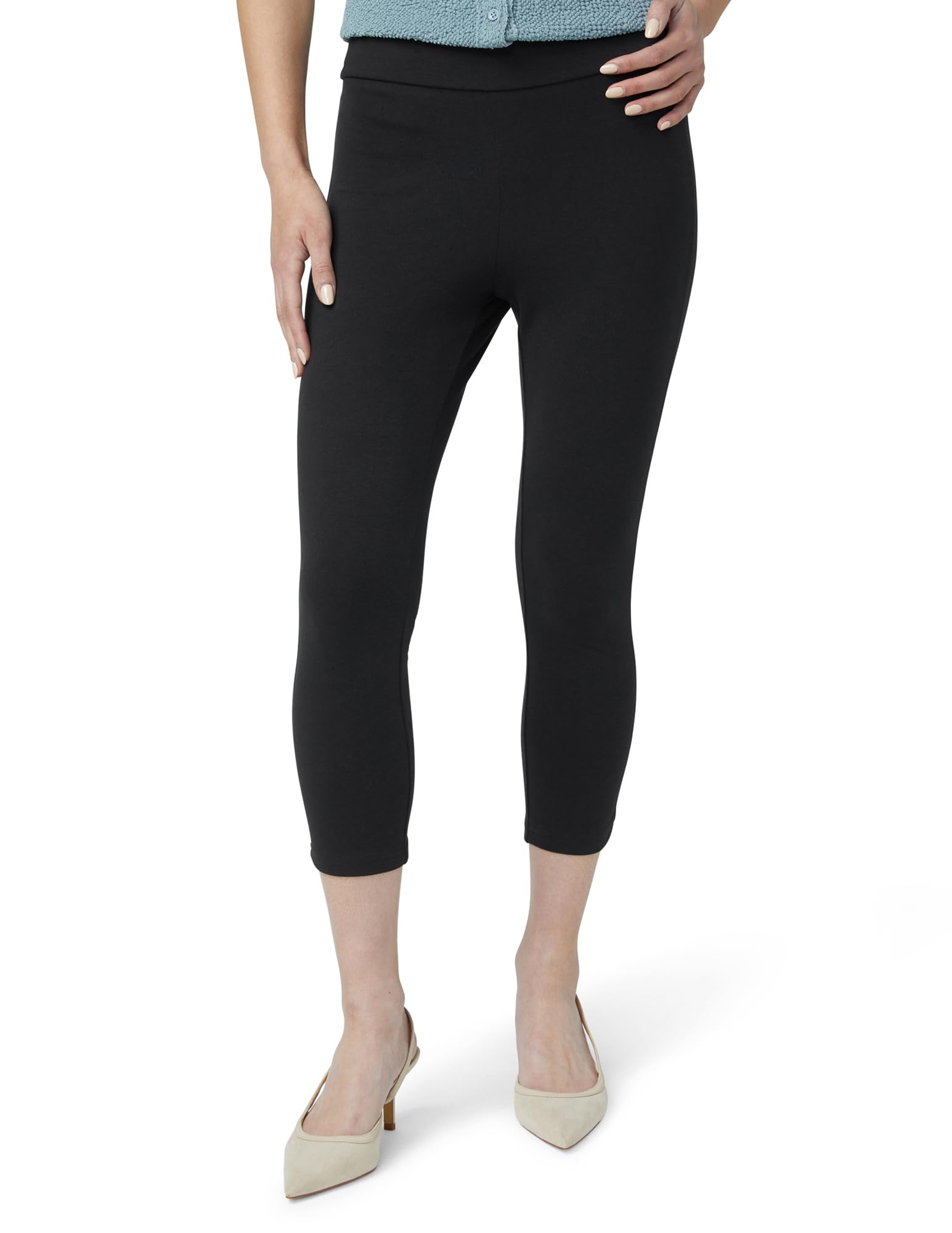 HUE Women's Wide Waistband Blackout Cotton Capri Leggings, Assorted