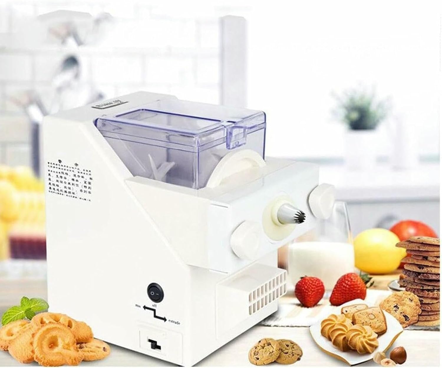 Biscuit Form Maker, 180W Automatic Cookies Making Machine, 50-60rpm Cookies Press Biscuit Maker with 8 Replaceable Nozzles & 6 Biscuit~/