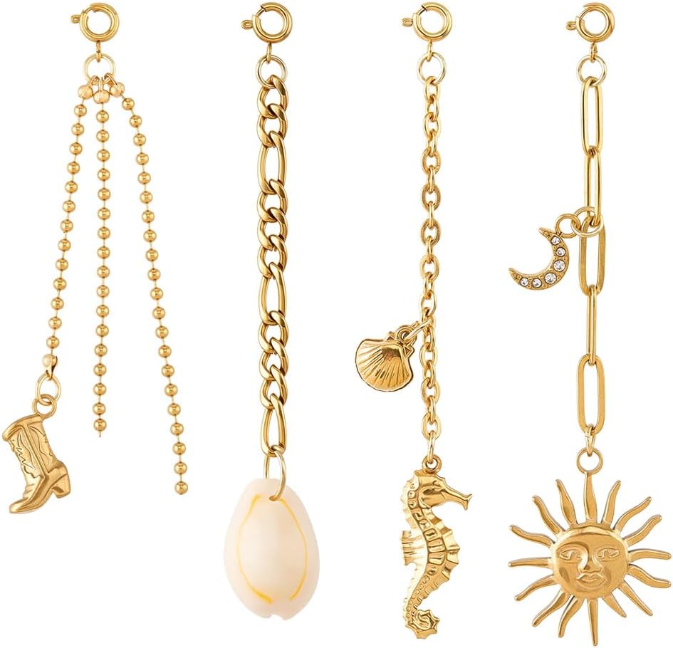NBEADS 4 Pcs 4 Styles Gold Plated Bikini Charms, 304 Stainless Steel Clip-On Swimwear Charms with Shell Pendants, 75~96mm Dangle Charms for Bikini, Jewelry Making Summer Beach Accessories