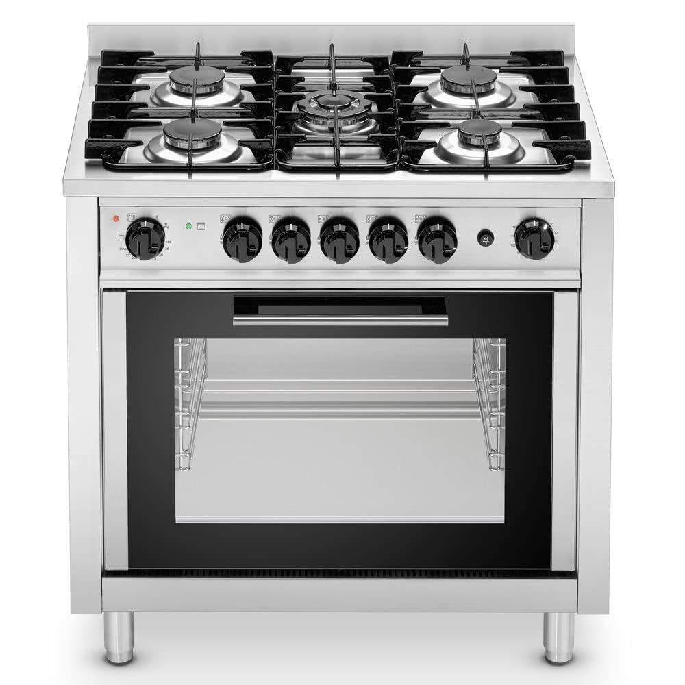 MBH – Cocina semi profesional con 5 quemadores y horno eléctrico GN 1/1 para bar, restaurante y hotel. Cocina industrial a gas 5 fuegos para hostelería.