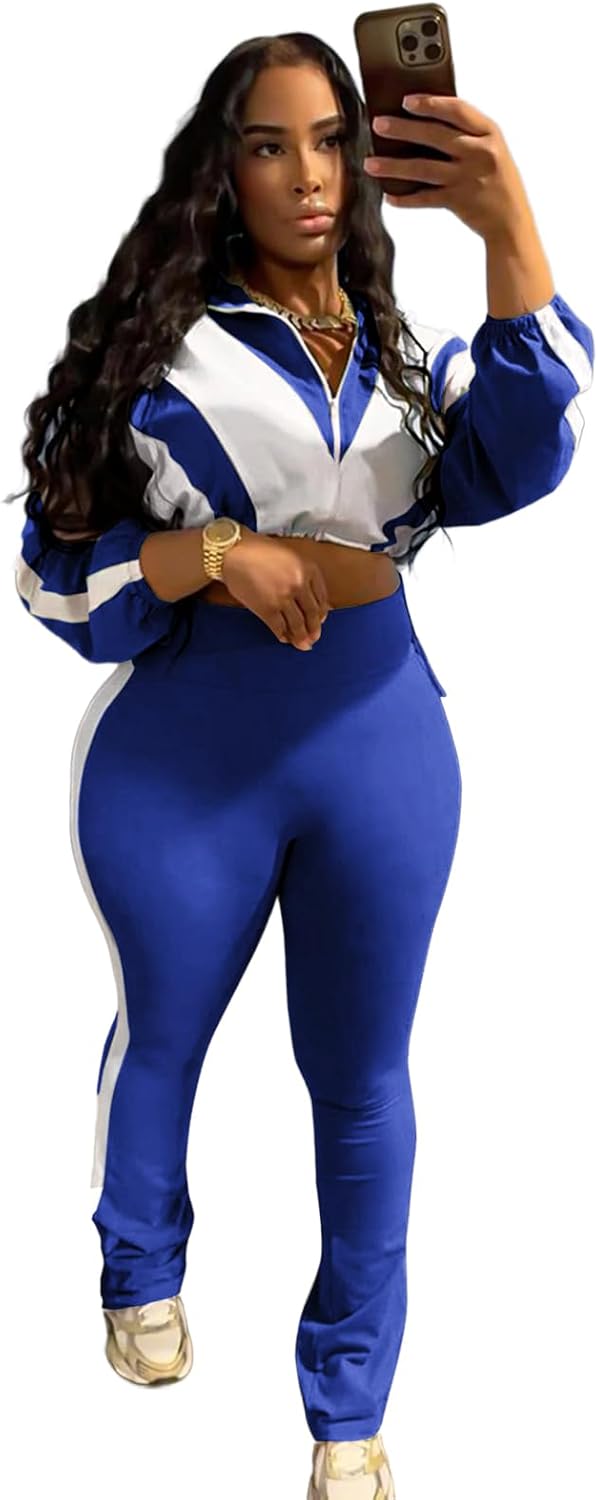 Adogirl Women Tracksuit Set 2 Piece Sweatsuit Outfits Long Sleeve Full Zip Up Cropped Jacket Leggings Pants Workout Sets