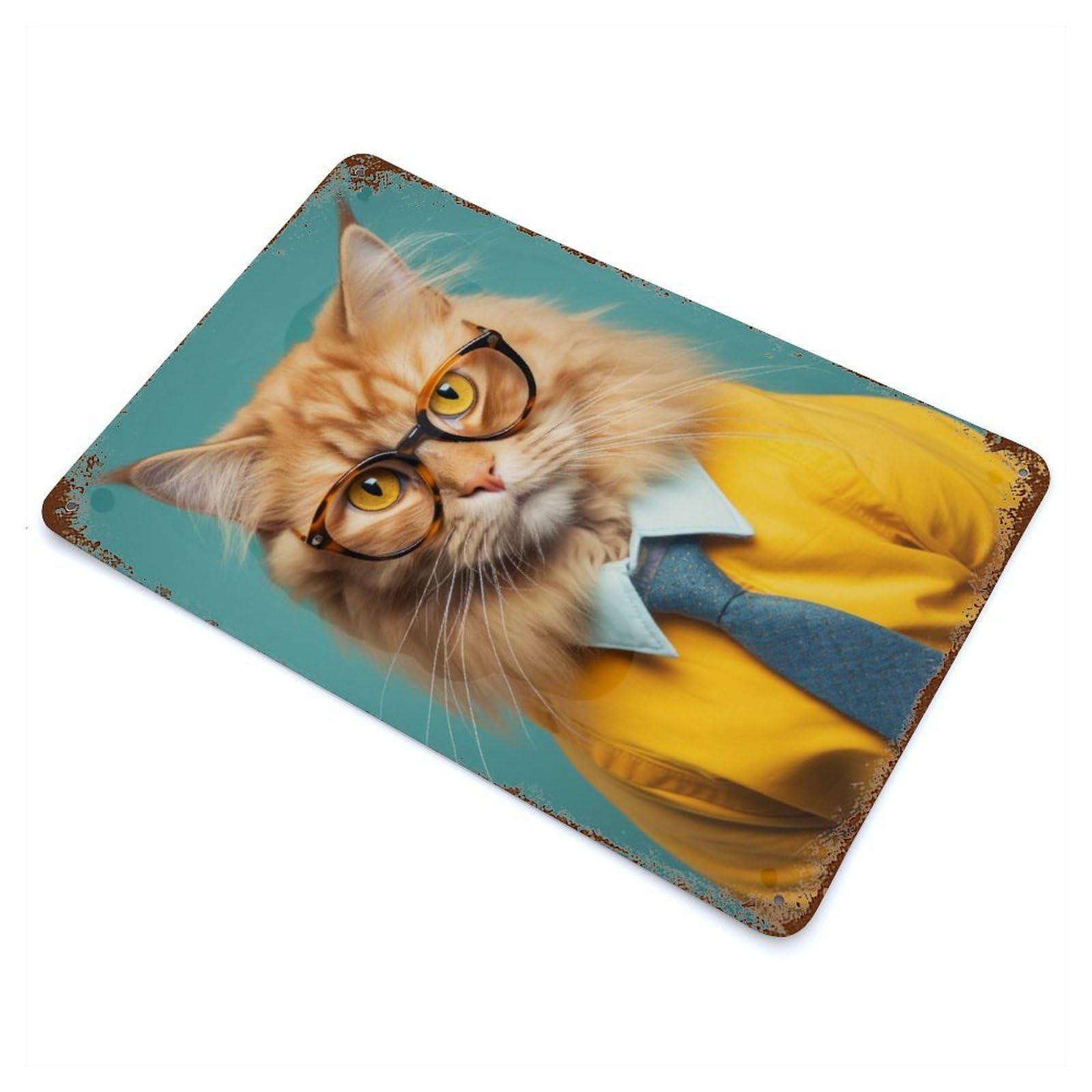 Distressed Metal Wall Sign Maine Coon Dressed Cat 11.8"x7.9", Decorative Metal Wall Art for Farmhouse, Kitchen And Entryway Decor