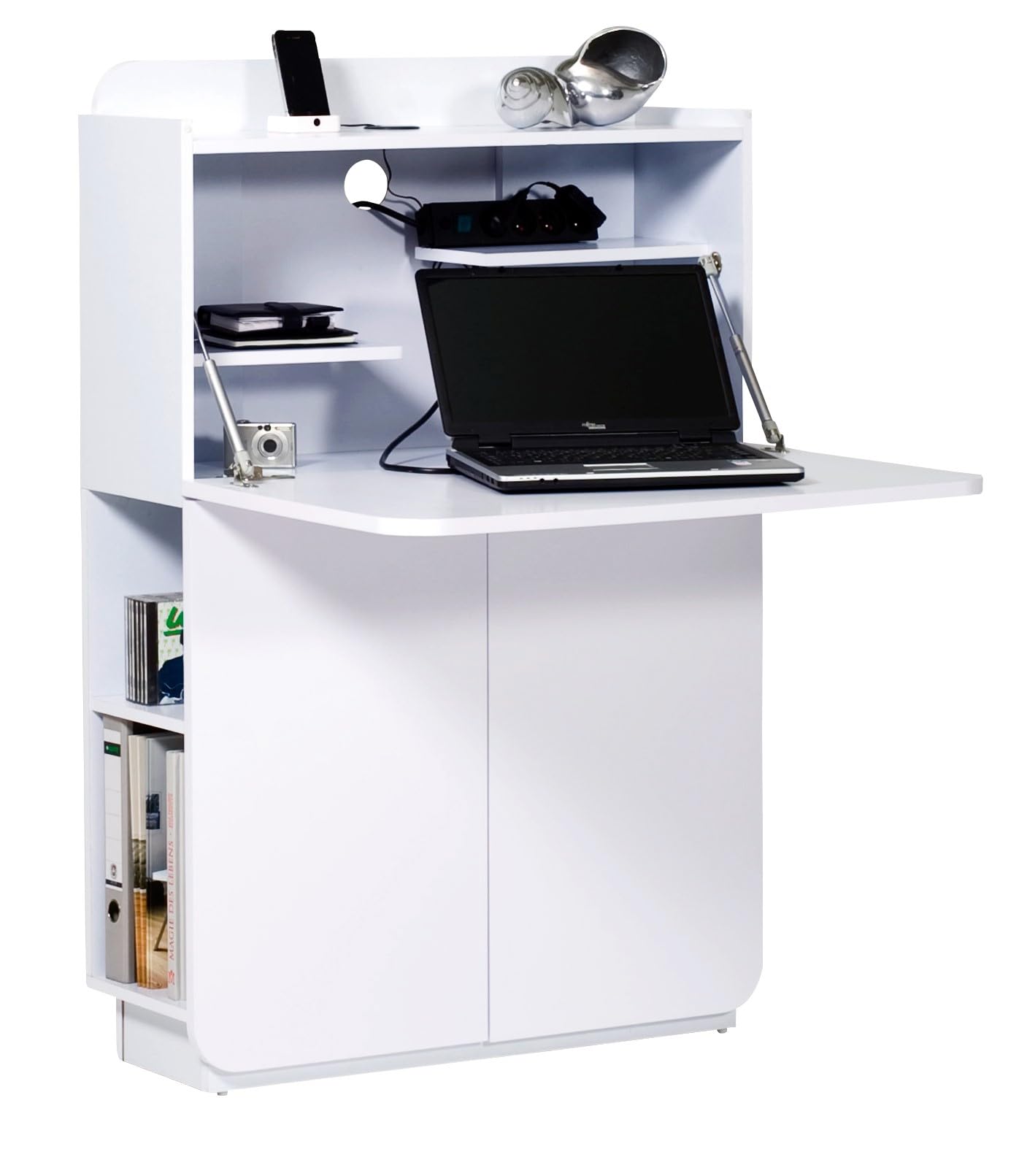 Jahnke CU-CULTURE MC HG-WS Mediencenter/Sekretär, E1-Holzwerkstoffplatten, beschichtet, hochglanz / weiß, 79,5 x 27,8 x 119 cm