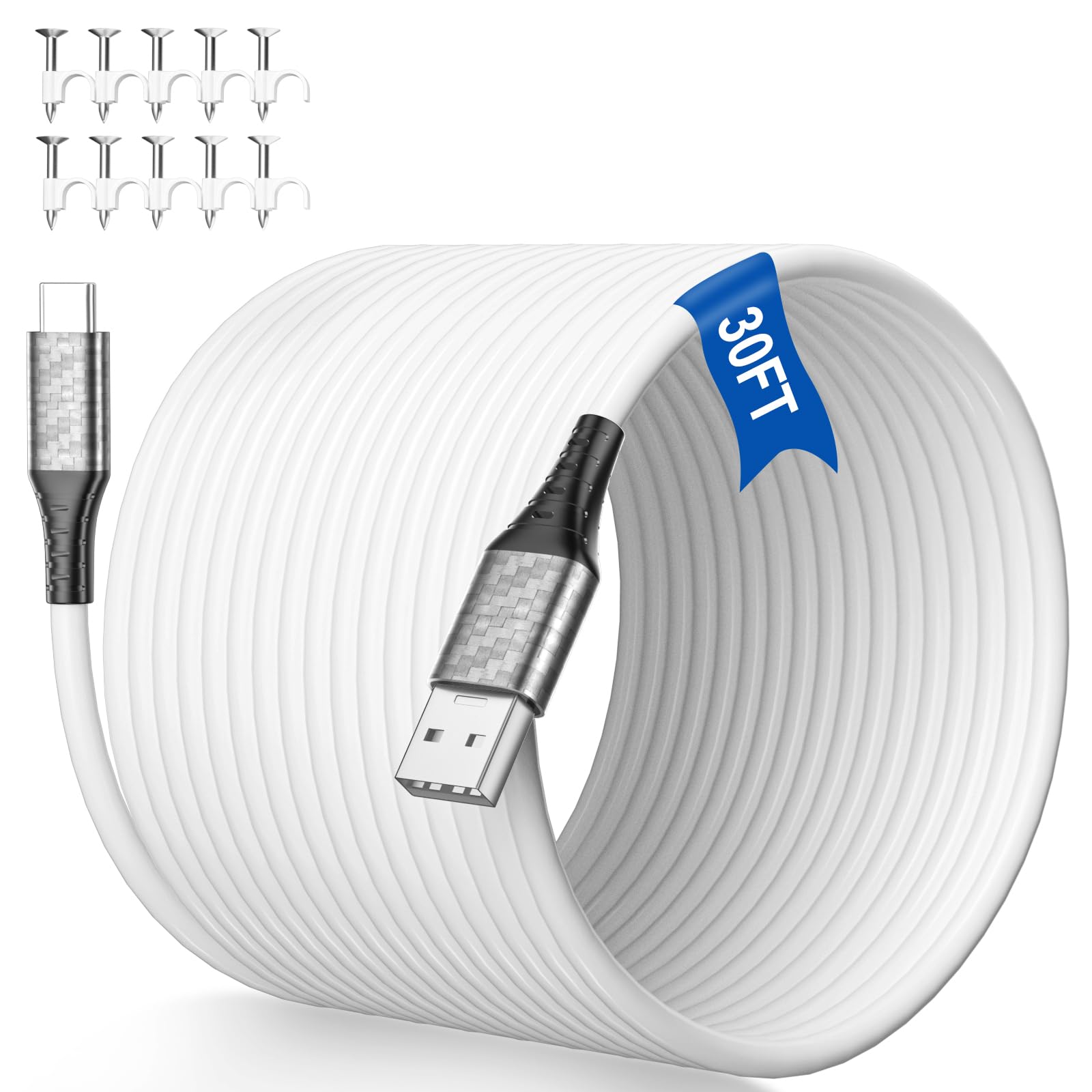 Cable de extensión USB C de 30 pies para alimentación estable de cámaras CCTV y Ring 8