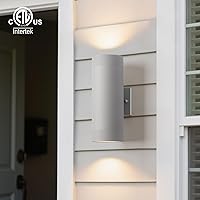 Vista 4 de mirrea Lámpara moderna para porche al aire libre en 2 luces con cilindro de aluminio y cubierta de vidrio templado, aplique de pared impermeable
