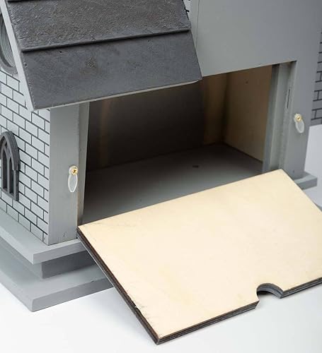 Miniatura 6 de Wind & Weather Castillo gótico para pájaros con veleta de dragón de metal, casa para pájaros funcional, panel trasero fácil de limpiar,